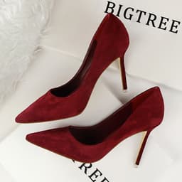image-BIGTREE Women's Stiletto High Heel Pointed Toe Suede Pumps