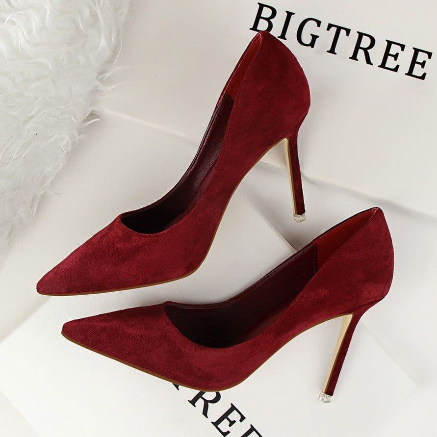 image-BIGTREE Women's Stiletto High Heel Pointed Toe Suede Pumps
