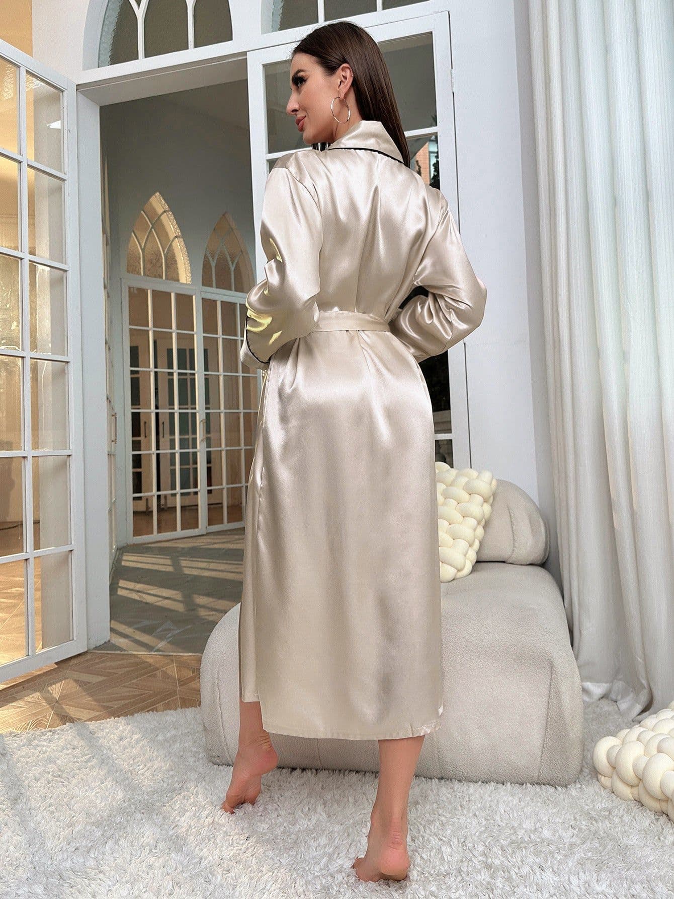 image-Women's Ice Silk Nightgown Robe Summer Lightweight Cardigan Sleepwear