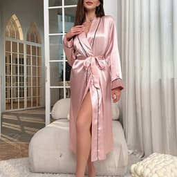 image-Women's Ice Silk Nightgown Robe Summer Lightweight Cardigan Sleepwear