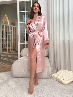 image-Women's Ice Silk Nightgown Robe Summer Lightweight Cardigan Sleepwear