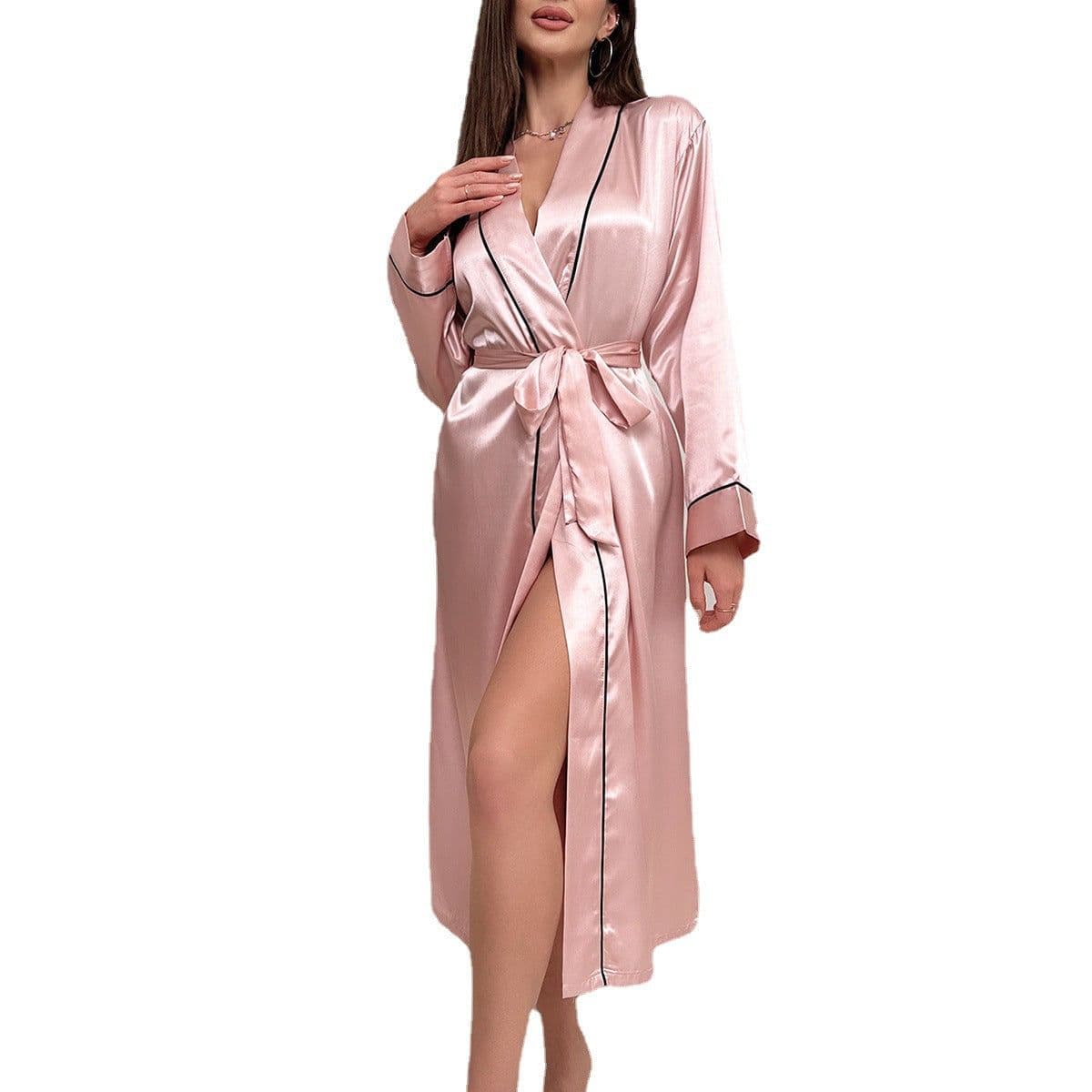 image-Women's Ice Silk Nightgown Robe Summer Lightweight Cardigan Sleepwear