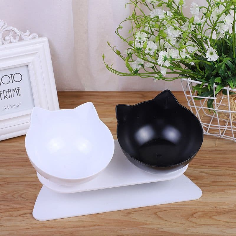 image-Le Pudding Double Bowl Cat Dog Pet Feeder Plastic Inclined Neck