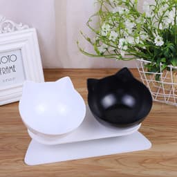 image-Le Pudding Double Bowl Cat Dog Pet Feeder Plastic Inclined Neck