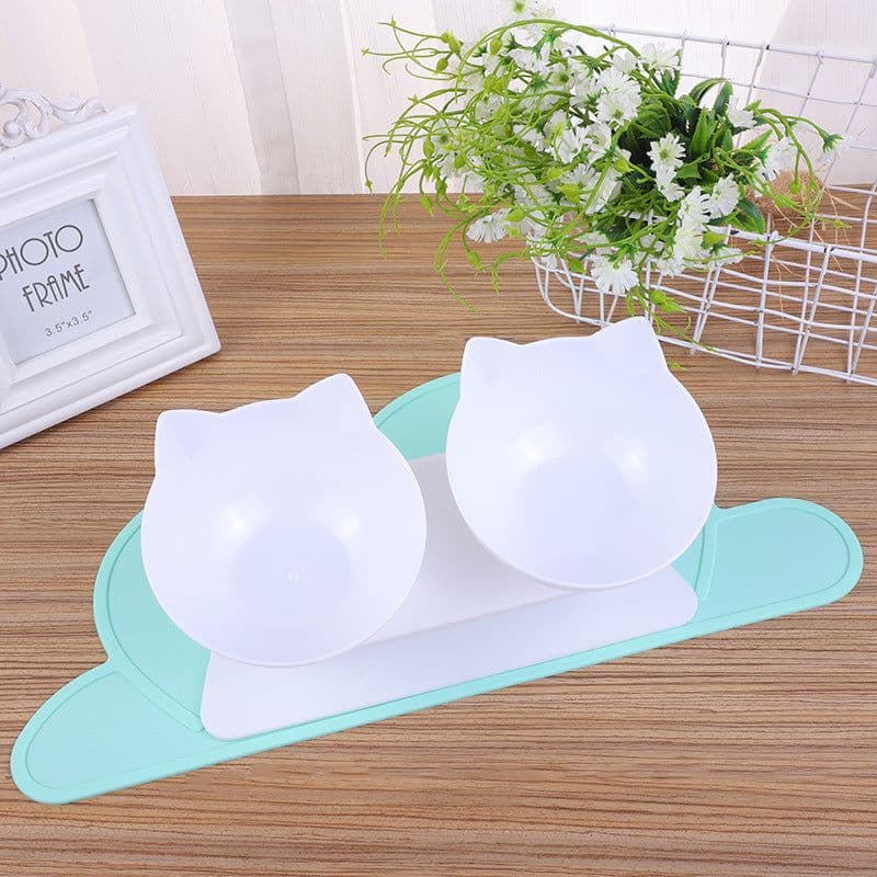 image-Le Pudding Double Bowl Cat Dog Pet Feeder Plastic Inclined Neck