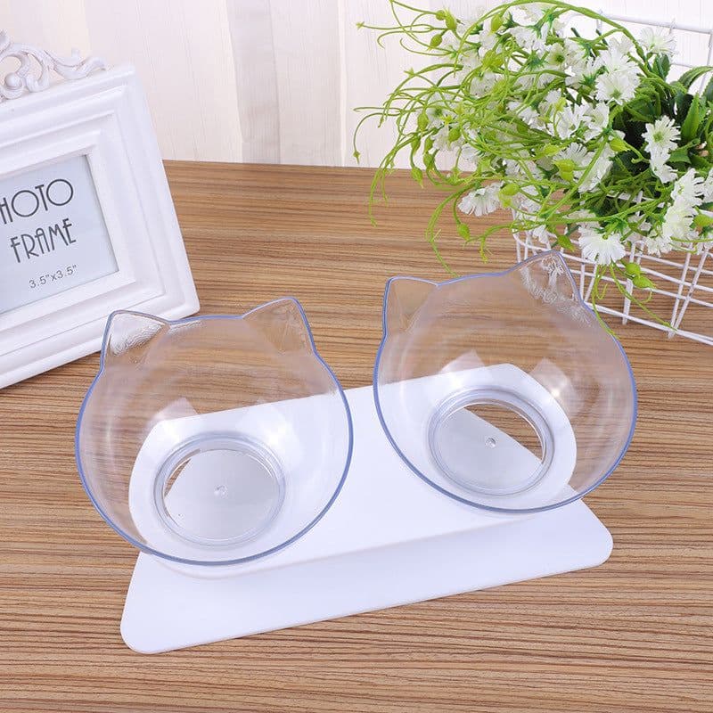 image-Le Pudding Double Bowl Cat Dog Pet Feeder Plastic Inclined Neck