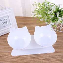 image-Le Pudding Double Bowl Cat Dog Pet Feeder Plastic Inclined Neck