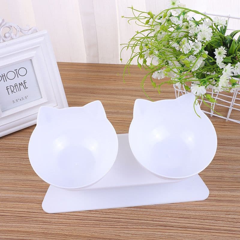 image-Le Pudding Double Bowl Cat Dog Pet Feeder Plastic Inclined Neck