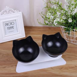 image-Le Pudding Double Bowl Cat Dog Pet Feeder Plastic Inclined Neck