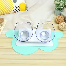 image-Le Pudding Double Bowl Cat Dog Pet Feeder Plastic Inclined Neck