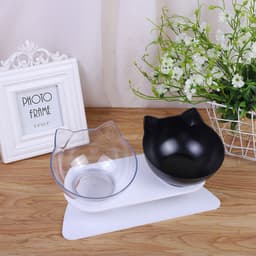 image-Le Pudding Double Bowl Cat Dog Pet Feeder Plastic Inclined Neck