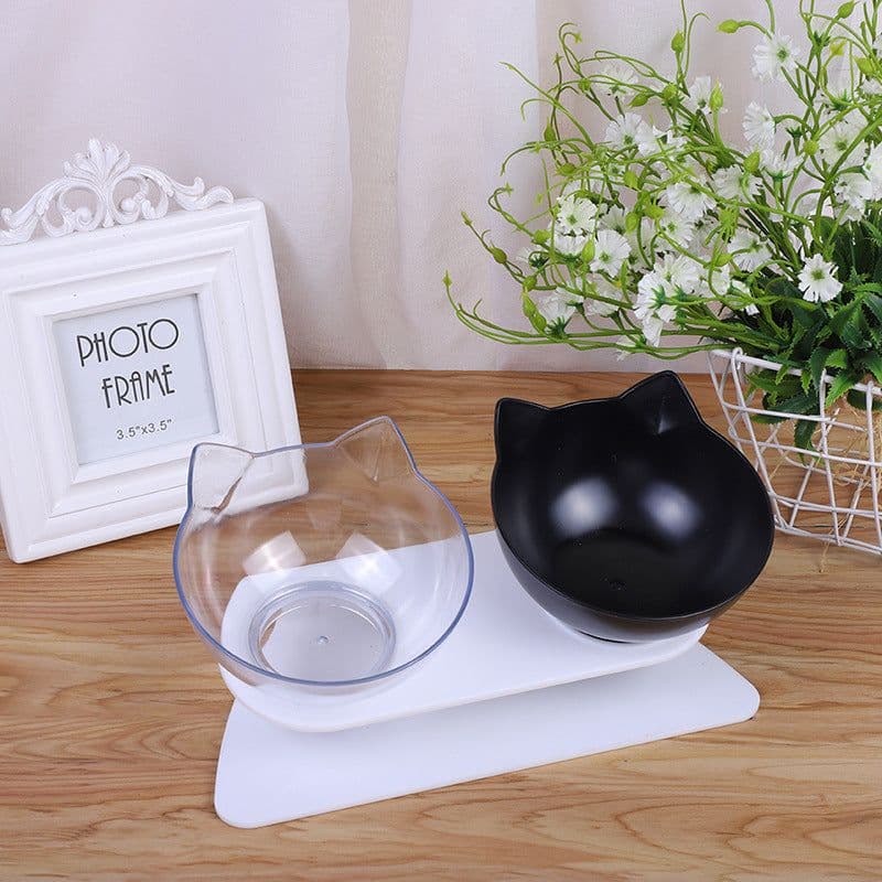 image-Le Pudding Double Bowl Cat Dog Pet Feeder Plastic Inclined Neck