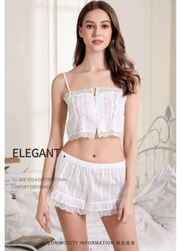 image-Women's Lace Cami Pajama Set with Flared Shorts Sleepwear