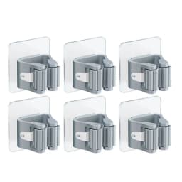 image-Wall Mounted Mop Holder Rack with Strong Adhesive for Bathroom Kitchen Storage