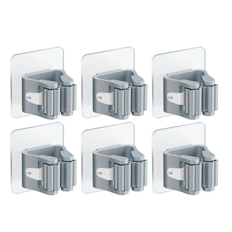 image-Wall Mounted Mop Holder Rack with Strong Adhesive for Bathroom Kitchen Storage