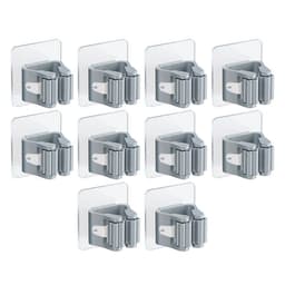 image-Wall Mounted Mop Holder Rack with Strong Adhesive for Bathroom Kitchen Storage