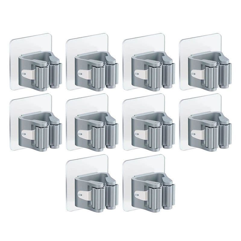 image-Wall Mounted Mop Holder Rack with Strong Adhesive for Bathroom Kitchen Storage