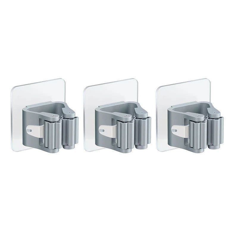 image-Wall Mounted Mop Holder Rack with Strong Adhesive for Bathroom Kitchen Storage