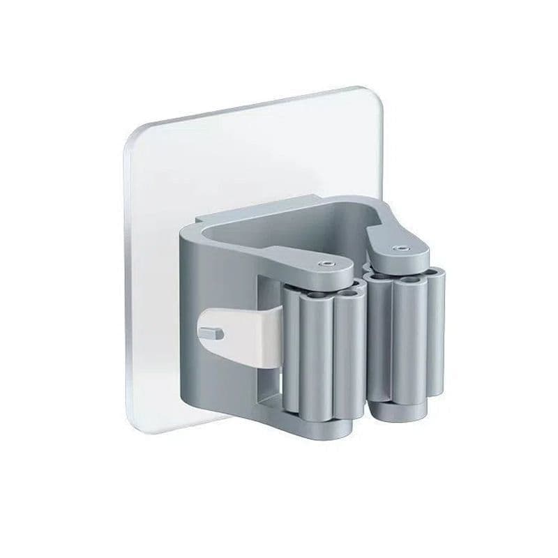 image-Wall Mounted Mop Holder Rack with Strong Adhesive for Bathroom Kitchen Storage