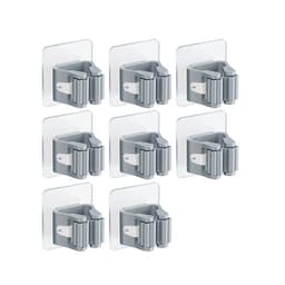 image-Wall Mounted Mop Holder Rack with Strong Adhesive for Bathroom Kitchen Storage