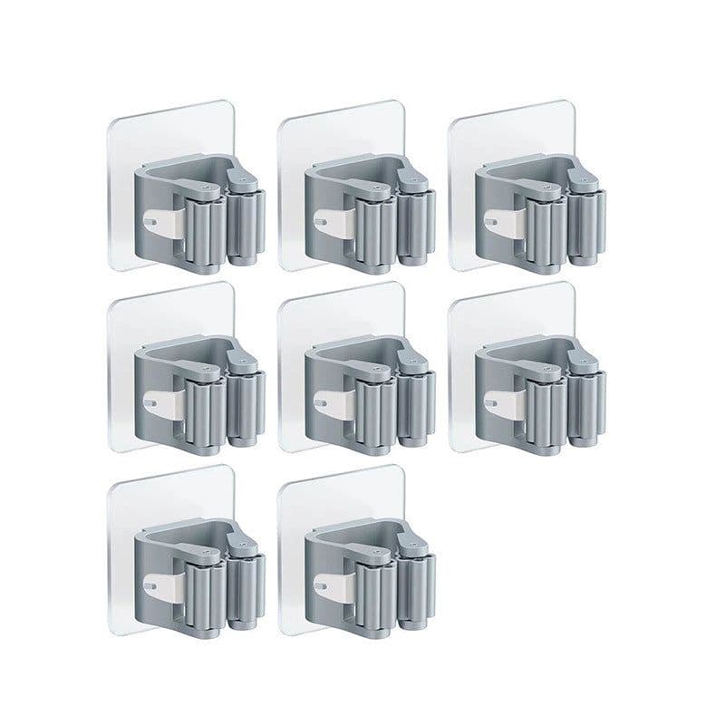 image-Wall Mounted Mop Holder Rack with Strong Adhesive for Bathroom Kitchen Storage