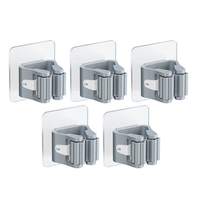 image-Wall Mounted Mop Holder Rack with Strong Adhesive for Bathroom Kitchen Storage