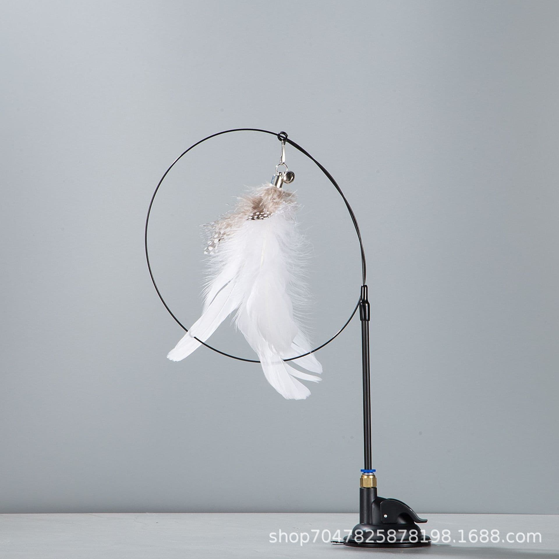 image-Cat Teaser Wand with Suction Cup, Feather, Replacement Heads & Bell