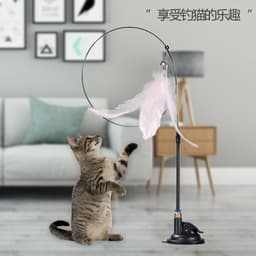 image-Cat Teaser Wand with Suction Cup, Feather, Replacement Heads & Bell