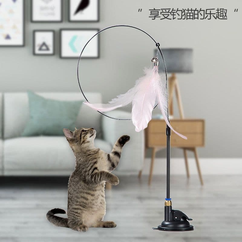 image-Cat Teaser Wand with Suction Cup, Feather, Replacement Heads & Bell