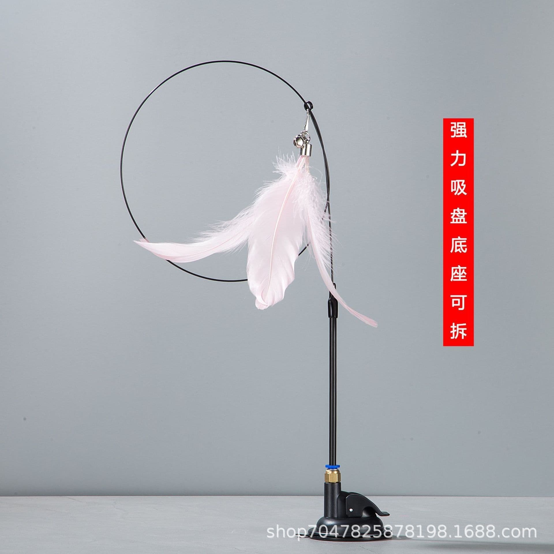 image-Cat Teaser Wand with Suction Cup, Feather, Replacement Heads & Bell