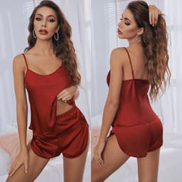 image-Yaoting Satin Camisole Pajama Set Women's Summer Shorts 2299