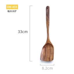 image-Teak Wood Kitchen Spoon Large Solid Wood Spatula Rice Serving Spoon
