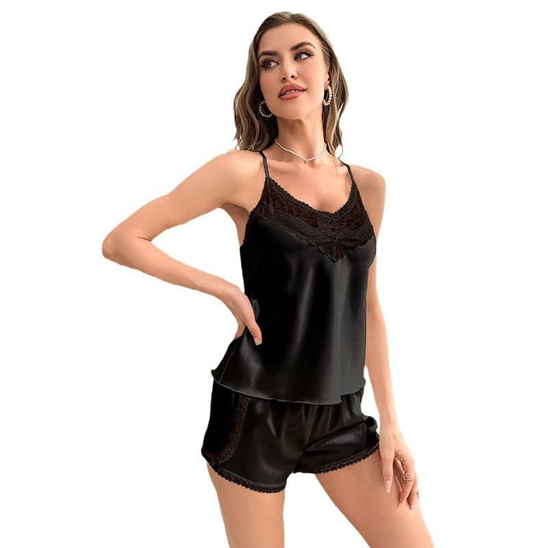 image-Yaoting Women's Satin Lace Cami Pajama Set 3155