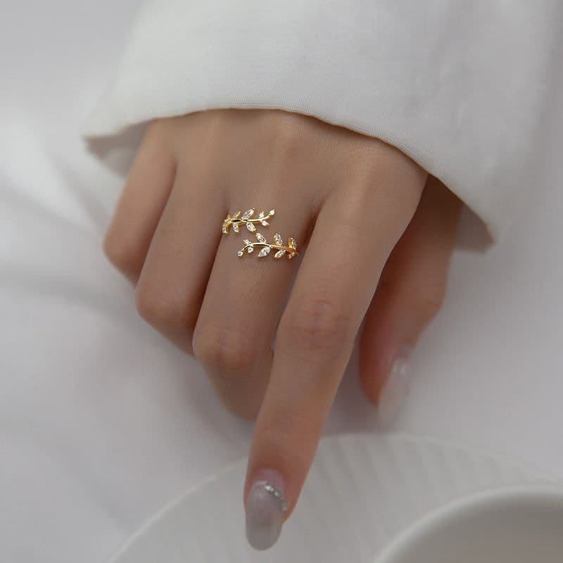 image-Ailuoqi S925 Silver Adjustable Ring Women Korean Style Leaf Design