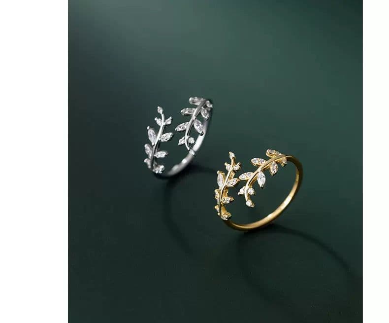 image-Ailuoqi S925 Silver Adjustable Ring Women Korean Style Leaf Design