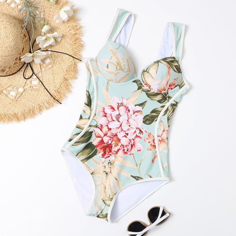 image-Women's One-Piece Floral Swimsuit with Underwire Support