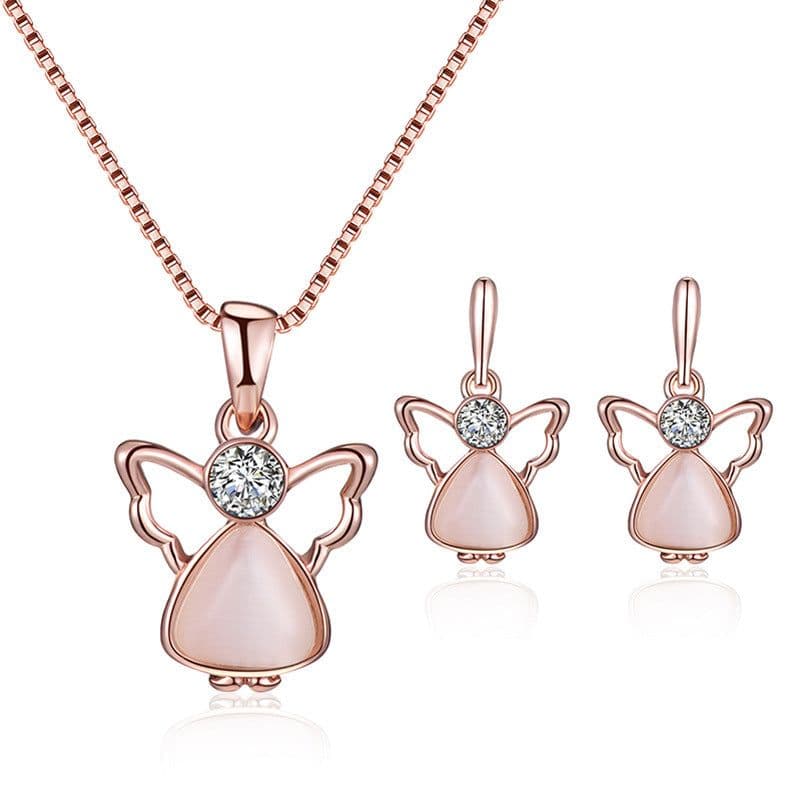 image-Peacock Gemstone Necklace Earrings Bridal Jewelry Set