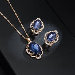 image-Peacock Gemstone Necklace Earrings Bridal Jewelry Set