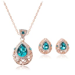 image-Peacock Gemstone Necklace Earrings Bridal Jewelry Set