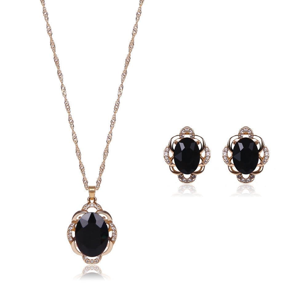 image-Peacock Gemstone Necklace Earrings Bridal Jewelry Set