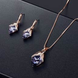image-Peacock Gemstone Necklace Earrings Bridal Jewelry Set