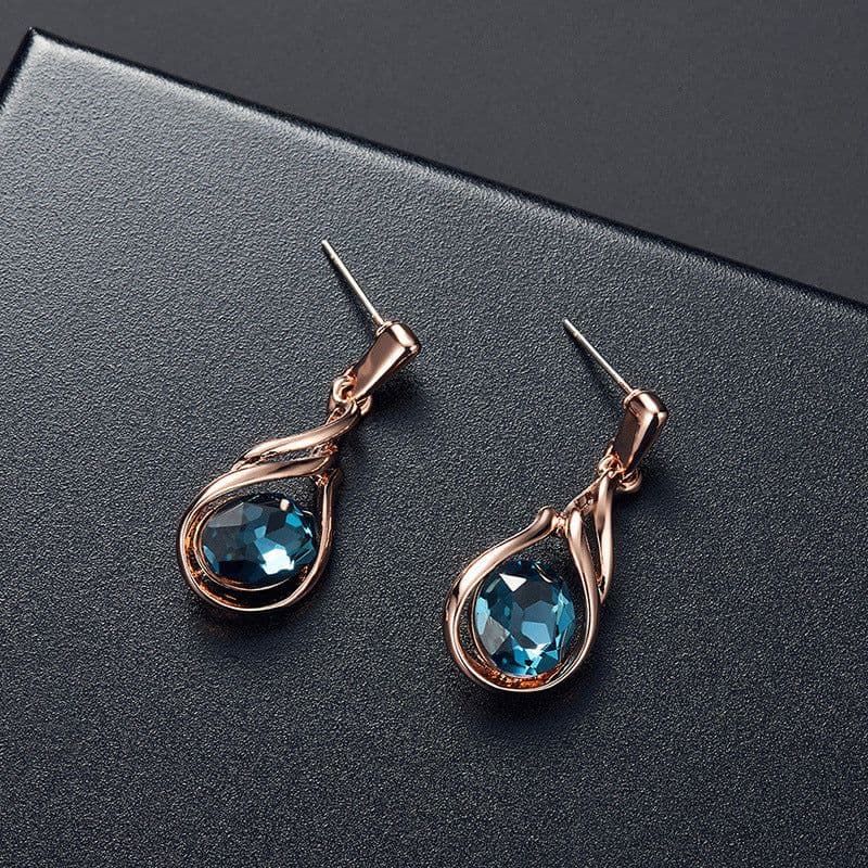image-Peacock Gemstone Necklace Earrings Bridal Jewelry Set