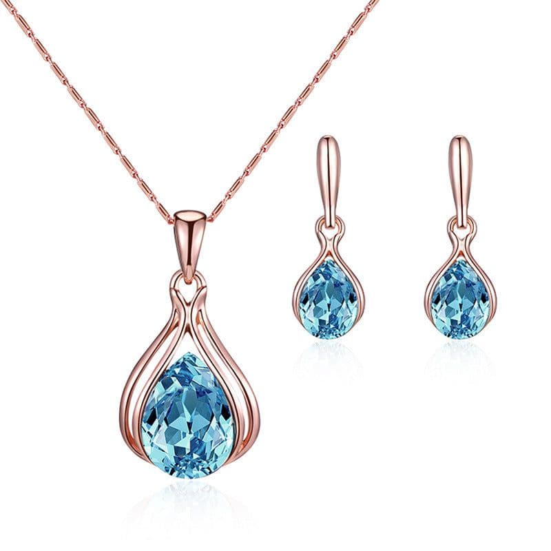 image-Peacock Gemstone Necklace Earrings Bridal Jewelry Set