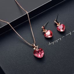 image-Peacock Gemstone Necklace Earrings Bridal Jewelry Set