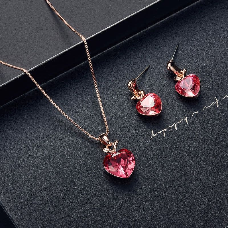image-Peacock Gemstone Necklace Earrings Bridal Jewelry Set
