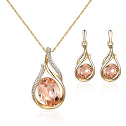 image-Peacock Gemstone Necklace Earrings Bridal Jewelry Set