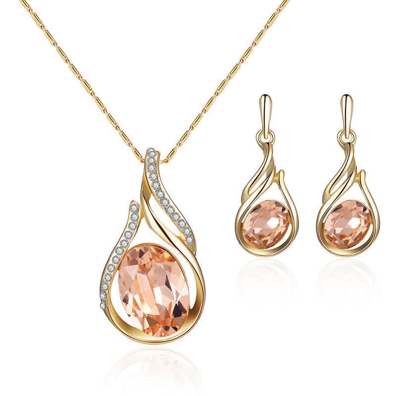 image-Peacock Gemstone Necklace Earrings Bridal Jewelry Set