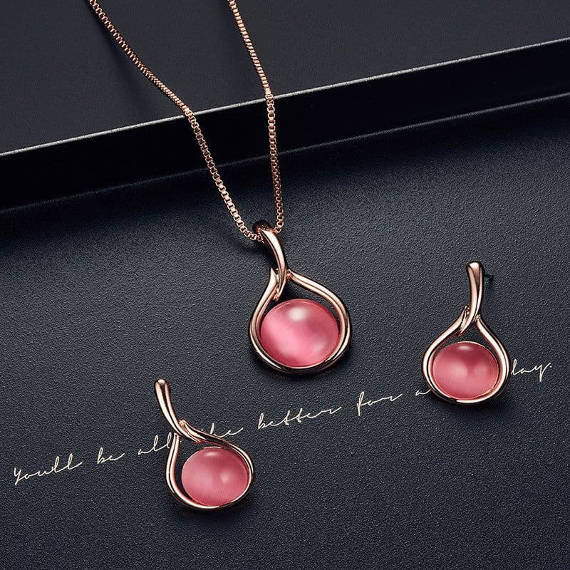 image-Peacock Gemstone Necklace Earrings Bridal Jewelry Set