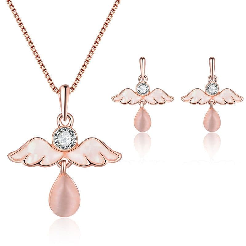 image-Peacock Gemstone Necklace Earrings Bridal Jewelry Set