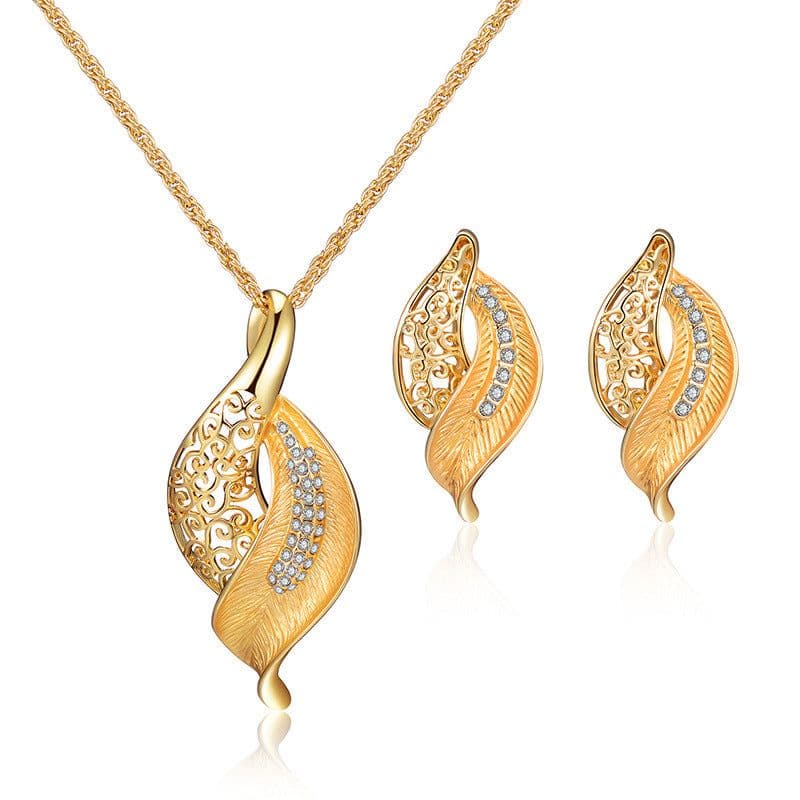 image-Peacock Gemstone Necklace Earrings Bridal Jewelry Set